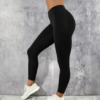 Problemfri Leggings Sportstøj Fitness Yoga Træning Bukser Fitness Tights til Kvinder Træning Bukser Yoga Arbejde Ud Leggings med Lommer