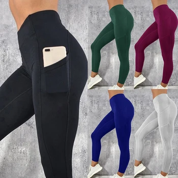 Problemfri Leggings Sportstøj Fitness Yoga Træning Bukser Fitness Tights til Kvinder Træning Bukser Yoga Arbejde Ud Leggings med Lommer