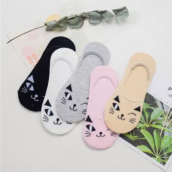 5 par/Masse Forår sommer Korea sokker kvinder cartoon cat fox søde dyr print sjove usynlige Båd bomuld sokker dropship