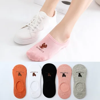 5 par/Masse Forår sommer Korea sokker kvinder cartoon cat fox søde dyr print sjove usynlige Båd bomuld sokker dropship