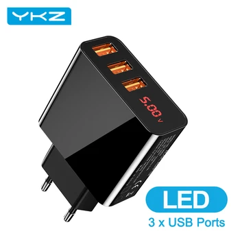 Af ykz 3 USB-Port Oplader Adapter LED Display EU-Sæt Max 3.0 En Smart, Hurtig Opladning Mobil Oplader til iPhone, iPad Y35