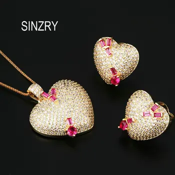 SINZRY oprindelige skinner cubic zirkonia hjerte form kreative halskæde øreringe smykker sæt til kvinder