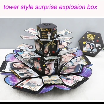 Tårn Form 3 lag DIY Overraskelse Kærlighed Eksplosion Box Gave Eksplosion til Jubilæum Scrapbog DIY Foto Album fødselsdag Gave