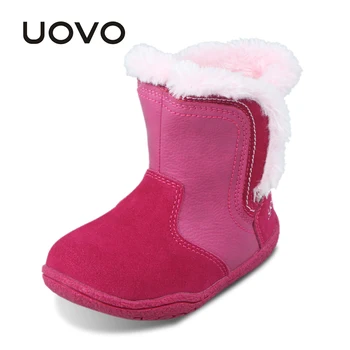 Uovo Vinter Støvler til piger Fåreskind Børns Vinter Sko Solid Farve Søde Uld Filt lilla/ rosa rød Støvler til Børn