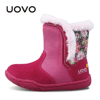 Uovo Vinter Støvler til piger Fåreskind Børns Vinter Sko Solid Farve Søde Uld Filt lilla/ rosa rød Støvler til Børn