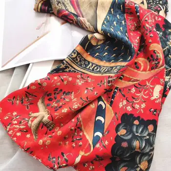 Rød Sort Silke Tørklæde 2020 Efterår Og Vinter Nye Kvindelige Pladsen Tørklæder, Hijab Fashion Brand Twill Ren Silke Tørklæder, Sjaler Hovedbøjle