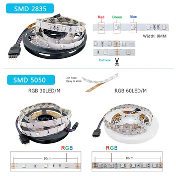 SMD RGB 2835/5050S Smart LED Strip Light Vandtæt Felixble 5M 10M Båndet DC12V Musik WIFI Kontrol Arbejder med Alexa, Google Startside