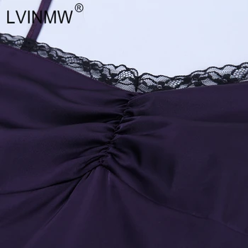 LVINMW Sexet Spaghetti-stropper Bow Lace Patchwork Slank Kjole 2020 Nye Kvinder Foran Ruched V-Hals Kjoler Kvindelige Part Club Udstyr