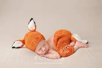 Nyfødt Fotografering Rekvisitter Søde Baby Fox Fotografering Tøj Spædbarn Strik Hat Fox Ører Cap+Bukser Sæt Baby Foto Rekvisitter, Tilbehør