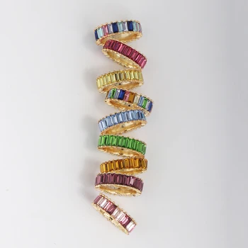 FASHIONSNOOPS Kvinder Ringe Europæiske 2019 Nye Ankommet Farverige Rainbow CZ Eternity Ring Band Guld Fyldt vielsesringe Størrelse 56789