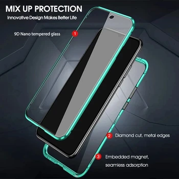 360 Magnetiske Adsorption Metal Tilfælde For Xiaomi Redmi Note 9 8 7 K20 Pro 8T 8A 9A Mi Note 10 10T Lite Pro Poco X3 NFC Glas Cover