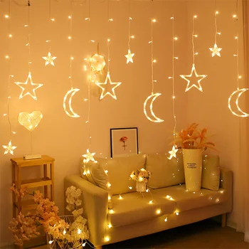 Moon Star LED kulørte Lamper String Jul nytår Gardin Lampe Eid Mubarak Fest Dekoration Til Hjemmet Soveværelse Ramadan Kareem
