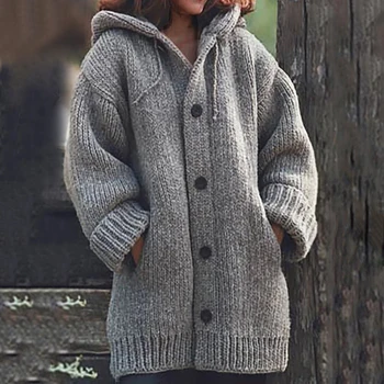 Efteråret Kvinder Lang Cardigan Solid Hooded Sweater Pelsen er Lang og Vinter Kvinder Strikke Pels Plus Størrelse 5XL Casual Knittwear2