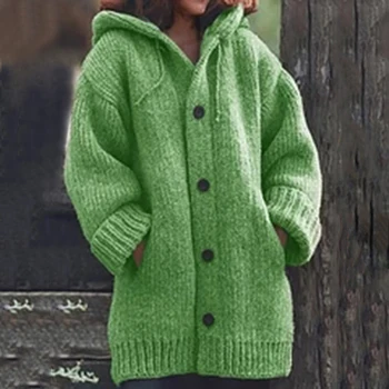 Efteråret Kvinder Lang Cardigan Solid Hooded Sweater Pelsen er Lang og Vinter Kvinder Strikke Pels Plus Størrelse 5XL Casual Knittwear2