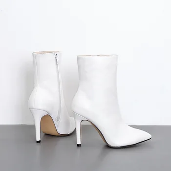 Høj Hæl Punkt, Toe Pige Sort Ankel Støvler Hvide Ankel Støvler Til Kvinder Fashion Desinger Sko
