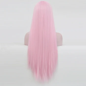 Karisma Lange Silkebløde Lige Pink Paryk Syntetiske Lace Front Wig Naturlig Hårgrænse Høj Temperatur Fiber Cosplay Parykker til Kvinder