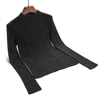 Elegant Blå Lys Silke Sweater Kvinder Vinteren koreansk Stil Pullover, Slank Rund Hals Lange Ærmer 2020 Mode Kvinders Sweater