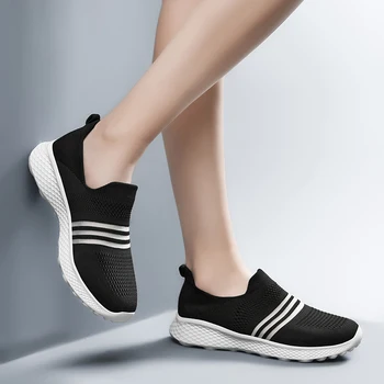 Sok Sko Kvinde at Strikke Sneakers Let Kvinders Lejligheder, Casual Sko Slip på Komfortable Walking Stor Plus Size 35-42 Kvindelige