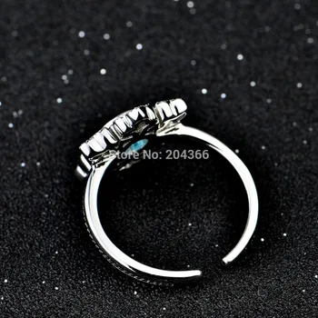 Ægte 925 Sterling Sølv Ringe Åbne Størrelse Justerbar Ringe Ocean Blå Krystal Smykker Solitaire Ring For Kvinder Anillos GNJ0599