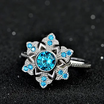 Ægte 925 Sterling Sølv Ringe Åbne Størrelse Justerbar Ringe Ocean Blå Krystal Smykker Solitaire Ring For Kvinder Anillos GNJ0599