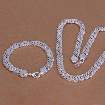 Engros Mode mænds 925 Sølv Smykker Forgyldt Smykke Sæt 10mm bremse kæde armbånd halskæde Smykker sæt AS141