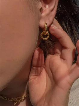 Kshmir Nye mode i rustfrit stål metal knækket mønster cirkulær øreringe, dobbelt ring, øreringe og vedhæng smykker 2021